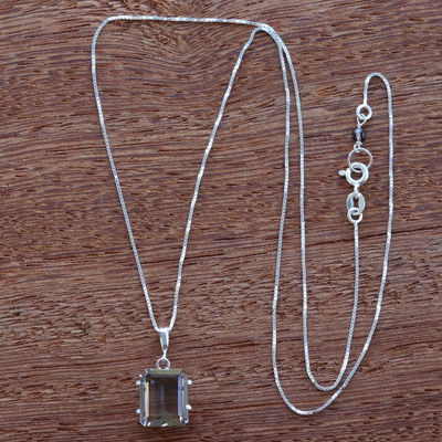Smoky quartz pendant necklace, 'Mysticism' - Square Cut Brazilian 4 Ct Smoky Quartz Pendant Necklace
