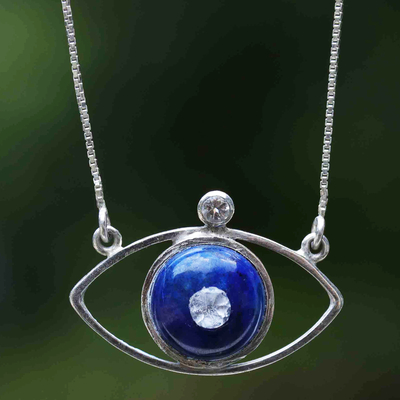 Collar colgante de lapislázuli y topacio blanco - Collar con colgante de topacio lapislázuli brasileño azul hecho a mano