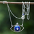 Lapis lazuli and white topaz pendant necklace, 'Oculus' - Handmade Blue Brazilian Lapis Lazuli Topaz Pendant Necklace