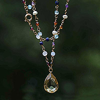 Multi-gemstone pendant necklace, 'Golden Springtime' - Citrine Necklace from Brazil with 8 More Kinds of Gems