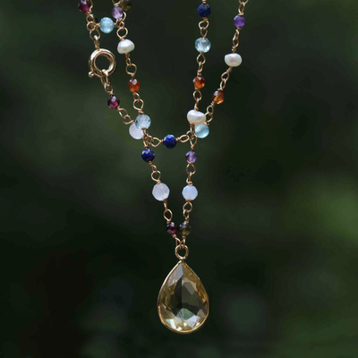 Halskette mit Anhängern aus mehreren Edelsteinen - Citrin-Halskette aus Brasilien mit 8 weiteren Edelsteinarten