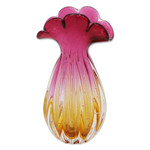 Handblown art glass vase, 'Tropical Blooms' ( 11 inch) - Brazil Handblown Ruffled Deep Red Art Glass Vase (11 Inch)