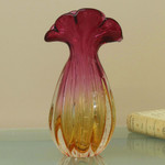 Handblown art glass vase, 'Tropical Blooms' ( 11 inch) - Brazil Handblown Ruffled Deep Red Art Glass Vase (11 Inch)