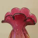 Handblown art glass vase, 'Tropical Blooms' ( 11 inch) - Brazil Handblown Ruffled Deep Red Art Glass Vase (11 Inch)