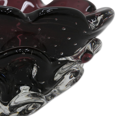 Handblown art glass vase, 'Ruffled Purple Basket' (4 inch) - Brazil Handblown Ruffled Purple Art Glass Vase (4 Inch)