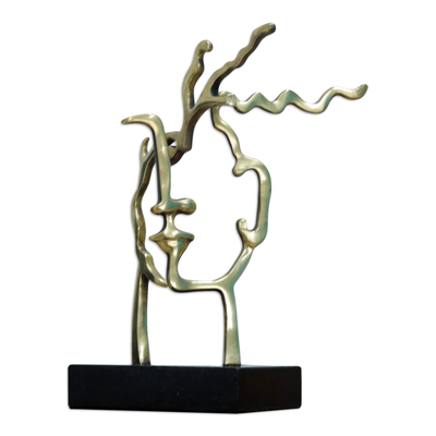 Bronze sculpture, 'Face with Hair in the Wind' - Modern Bronze Sculpture from Brazil