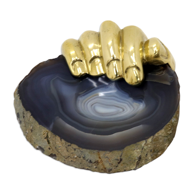 Signed Bronze and Grey Agate Sculpture