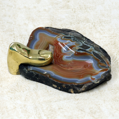 Agate and bronze sculpture, 'Under My Thumb II' - Artisan Crafted Agate and Bronze Sculpture