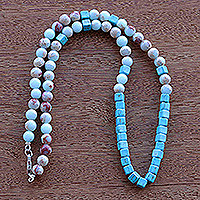 Jasper and howlite beaded necklace, 'Serene Ocean' - Brazilian Gemstone Necklace in Blue Jasper and Howlite
