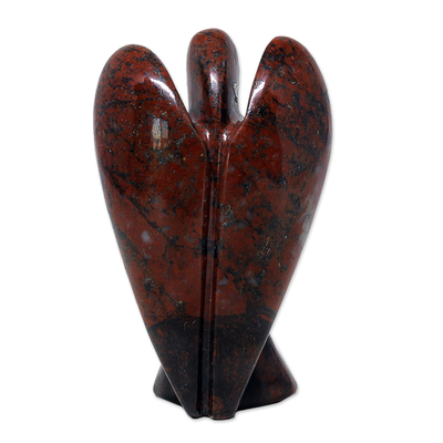 Estatuilla de jaspe - Escultura de ángel de piedras preciosas pequeñas de jaspe rojo