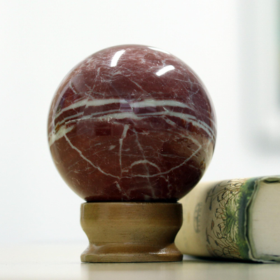 Jasper sculpture, 'Soothing Orb' - Jasper Orb Sculpture with Cedar Wood Stand Crafted in Brazil