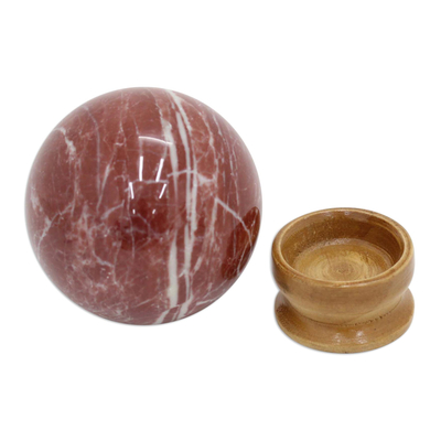 Jasper sculpture, 'Soothing Orb' - Jasper Orb Sculpture with Cedar Wood Stand Crafted in Brazil
