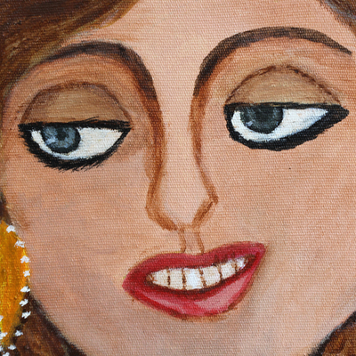 'Deri' - Cuadro colorido retrato brasileño de una mujer