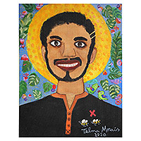 „Heiliges Lächeln eines jeden Tages“ – Naives Kunstporträt eines freudigen Mannes