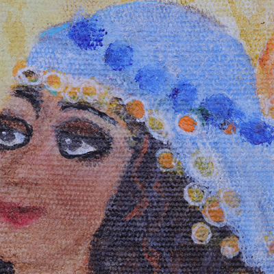 „Sarida, der Zigeunerengel“ – Signiertes Naif Gypsy Angel Painting Portrait aus Brasilien