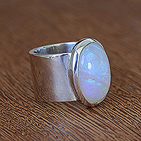 Rainbow moonstone cocktail ring, 'Lunar Waves' - Artisan Crafted Rainbow Moonstone Cocktail Ring from Brazil