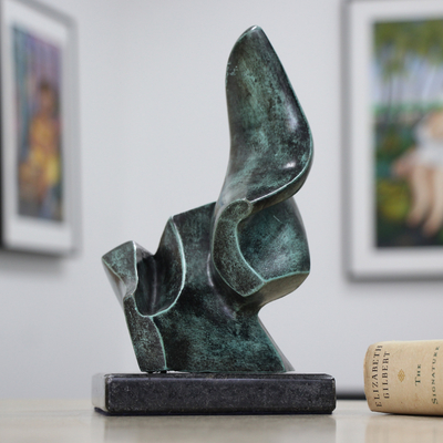 Bronze sculpture, 'Abstract Motion' - Brazilian Abstract Bronze Sculpture with Granite Base