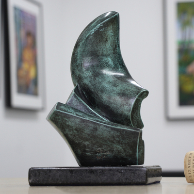 Bronze sculpture, 'Abstract Motion' - Brazilian Abstract Bronze Sculpture with Granite Base
