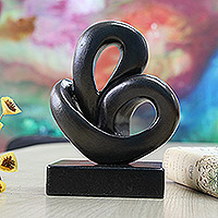 Bronze sculpture, 'Two Heartbeats' - Abstract Bronze Heart Sculpture from Brazil