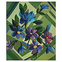'Flowers III' - Blue Floral Still Life Painting from Brazil