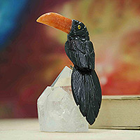 Gemstone sculpture, 'Onyx Toucan'