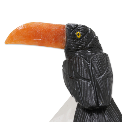 Gemstone sculpture, 'Onyx Toucan' - Toucan Gemstone Sculpture Crafted in Brazil