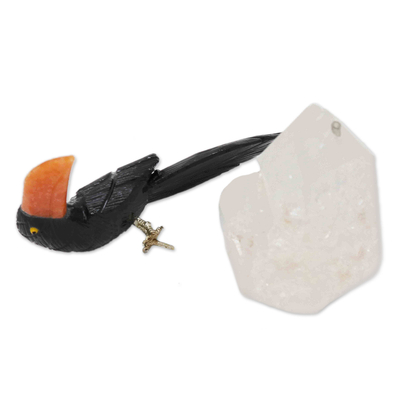 Gemstone sculpture, 'Onyx Toucan' - Toucan Gemstone Sculpture Crafted in Brazil