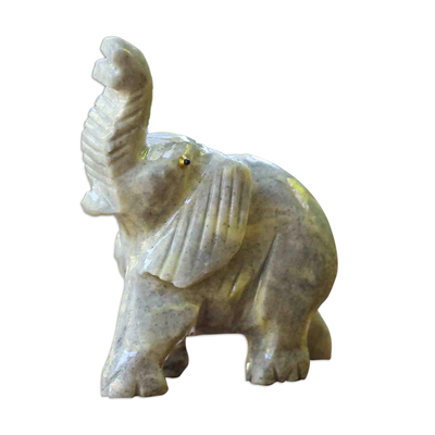 Dolomite sculpture, 'Proud Petite Elephant' - 3-Inch Brazilian Dolomite Elephant Sculpture