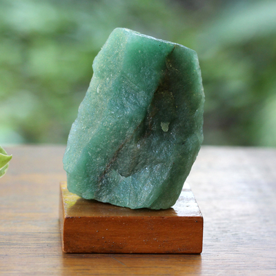 Green quartz sculpture, 'Precious Compassion' - Green Quartz and Pine Wood Sculpture Crafted in Brazil