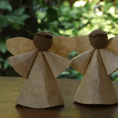 Adornos de papel maché reciclado, (juego de 4) - Adornos de ángel de papel maché reciclado de Brasil (juego de 4)