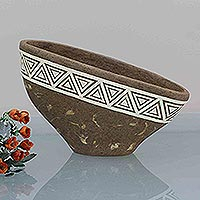 Papier mache decorative bowl, 'Eco-Friendly Triangles' - Recycled Papier Mache Decorative Bowl from Brazil