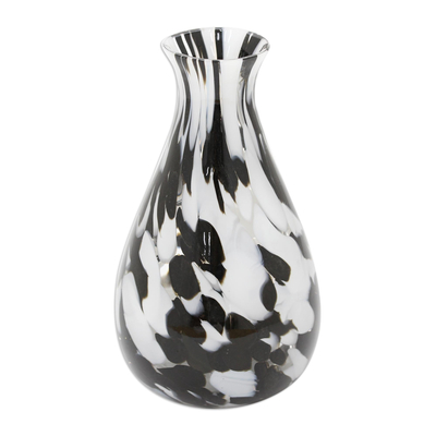 Art glass vase, 'Stable Monochrome' - Hand-Blown Murano-Style Black and White Art Glass Vase
