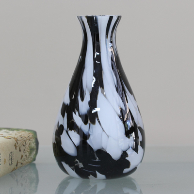 Florero de vidrio artístico - Jarrón de cristal artístico en blanco y negro estilo Murano soplado a mano