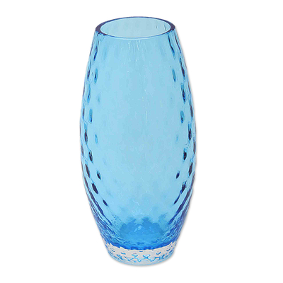Artisan Blown Murano-Style Blue Art Glass Vase from Brazil