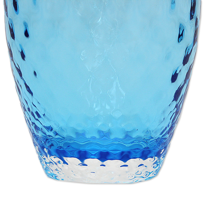 Florero de vidrio artístico - Jarrón artesanal de vidrio artístico azul estilo Murano soplado de Brasil