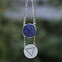 Sodalite double pendant necklace, 'Celebrating Cancer' - Cancer Sign Sterling Silver Sodalite Double Pendant Necklace