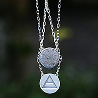 Howlite double pendant necklace, 'Celebrating Libra' - Libra Sign Sterling Silver & Howlite Double Pendant Necklace