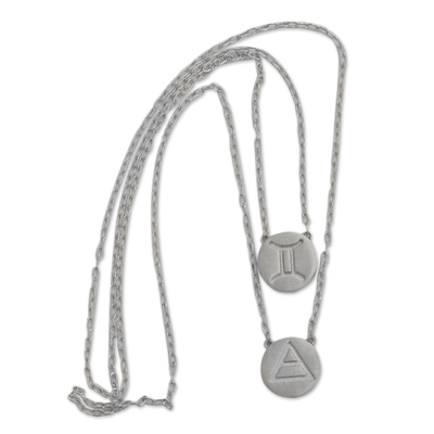 Howlite double pendant necklace, 'Celebrating Gemini' - Gemini Sign Sterling Silver Howlite Double Pendant Necklace