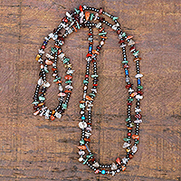 Multi-gemstone long beaded necklace, 'Shades of Brazil' - Multi-gemstone Long Beaded Necklace Handcrafted in Brazil