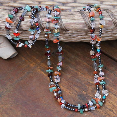 Multi-gemstone long beaded necklace, 'Shades of Brazil' - Multi-gemstone Long Beaded Necklace Handcrafted in Brazil