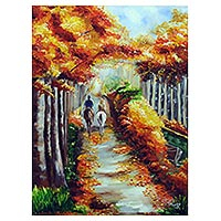'Cavalcade of Love' - Pintura impresionista romántica estirada firmada del bosque