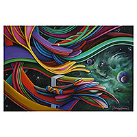 'El universo en el ojo' - Pintura abstracta colorida estirada firmada de Brasil