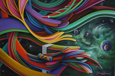 'The Universe in the Eye' - Signed Stretched Colorful Abstract Painting from Brazil