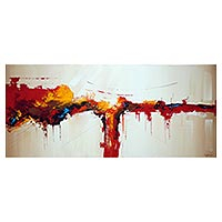 'Scarlet Walkway' - Signed Unstretched Abstract Painting in Intense Scarlet Hues