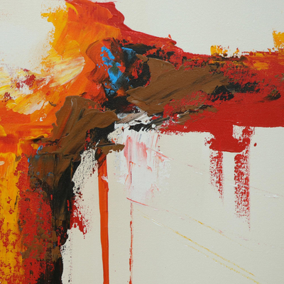 'Scarlet Walkway' - Signed Unstretched Abstract Painting in Intense Scarlet Hues