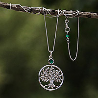 Chrysoprase pendant necklace, 'Tree of Happiness' - Chrysoprase and Sterling Silver Tree Pendant Necklace