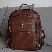 Leather backpack, 'Love for Adventure' - Handcrafted Leather Backpack in Brown from Brazil