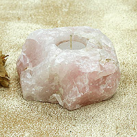 Rose quartz tealight candle holder, 'Pink Energy' - Solid Rose Quartz Tealight Candle Holder from Brazil