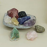 Freeform gemstones, 'Magical Treasure' (set of 9) - Set of 9 Freeform Gemstones with Soapstone Bowl