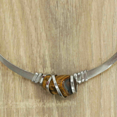 Tiger's eye collar necklace, 'Courage Queen' - Modern Tiger's Eye Collar Necklace Crafted in Brazil
